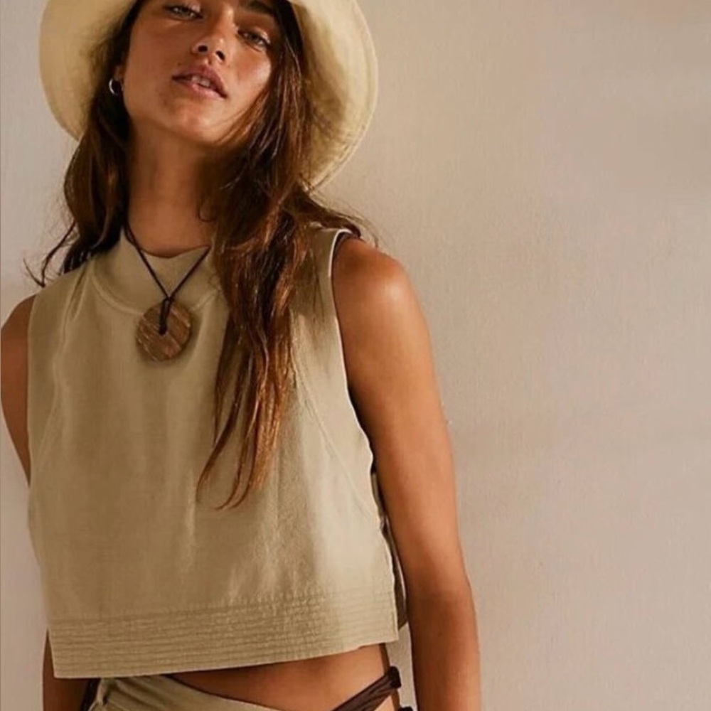 NEW Free People free-est FP BEACH Marici Set (TOP ONLY) stone moss size small